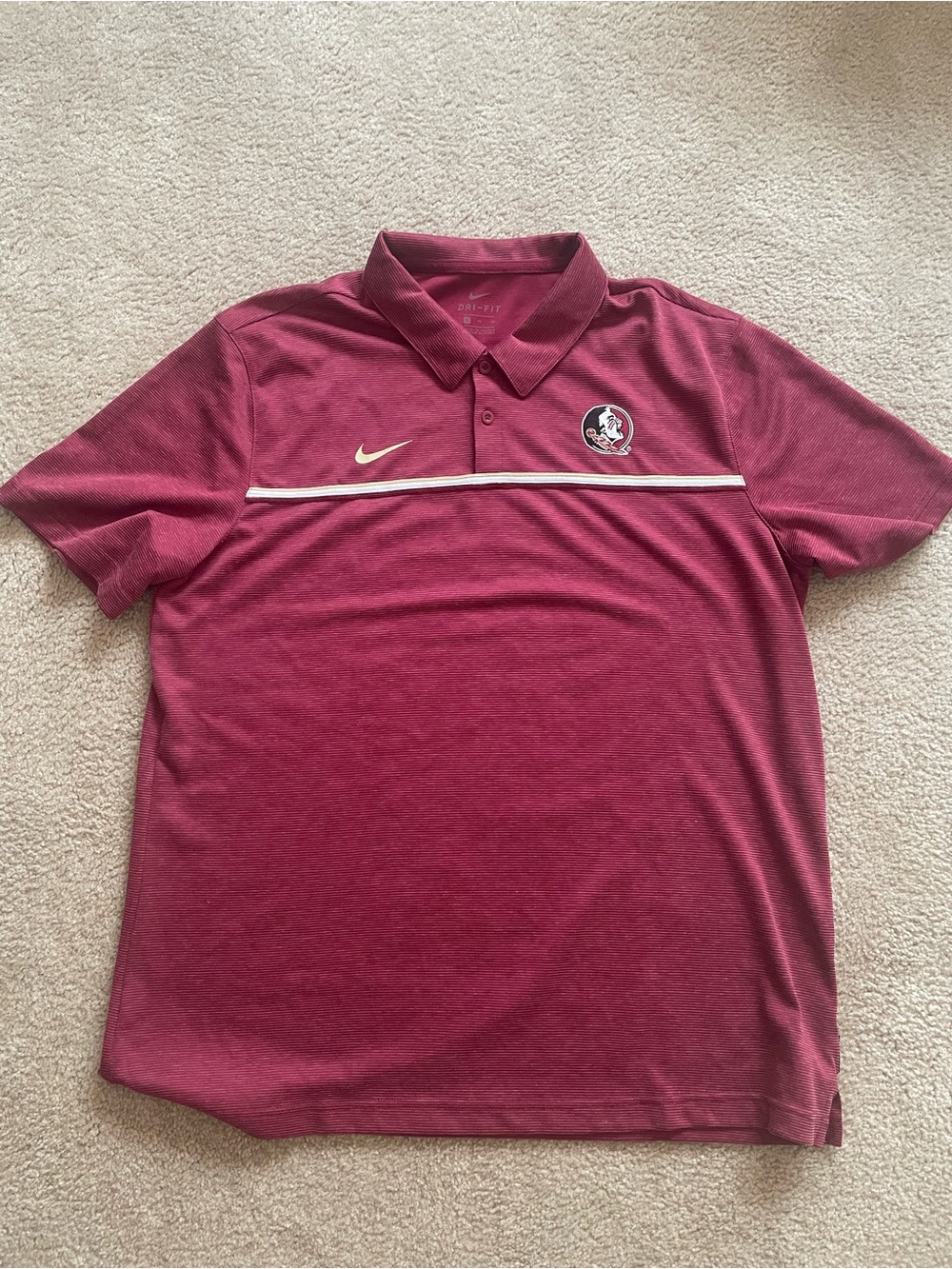 Nike Men’s Maroon Polo with Embroidered FSU Seminole logo and Contrast Piping